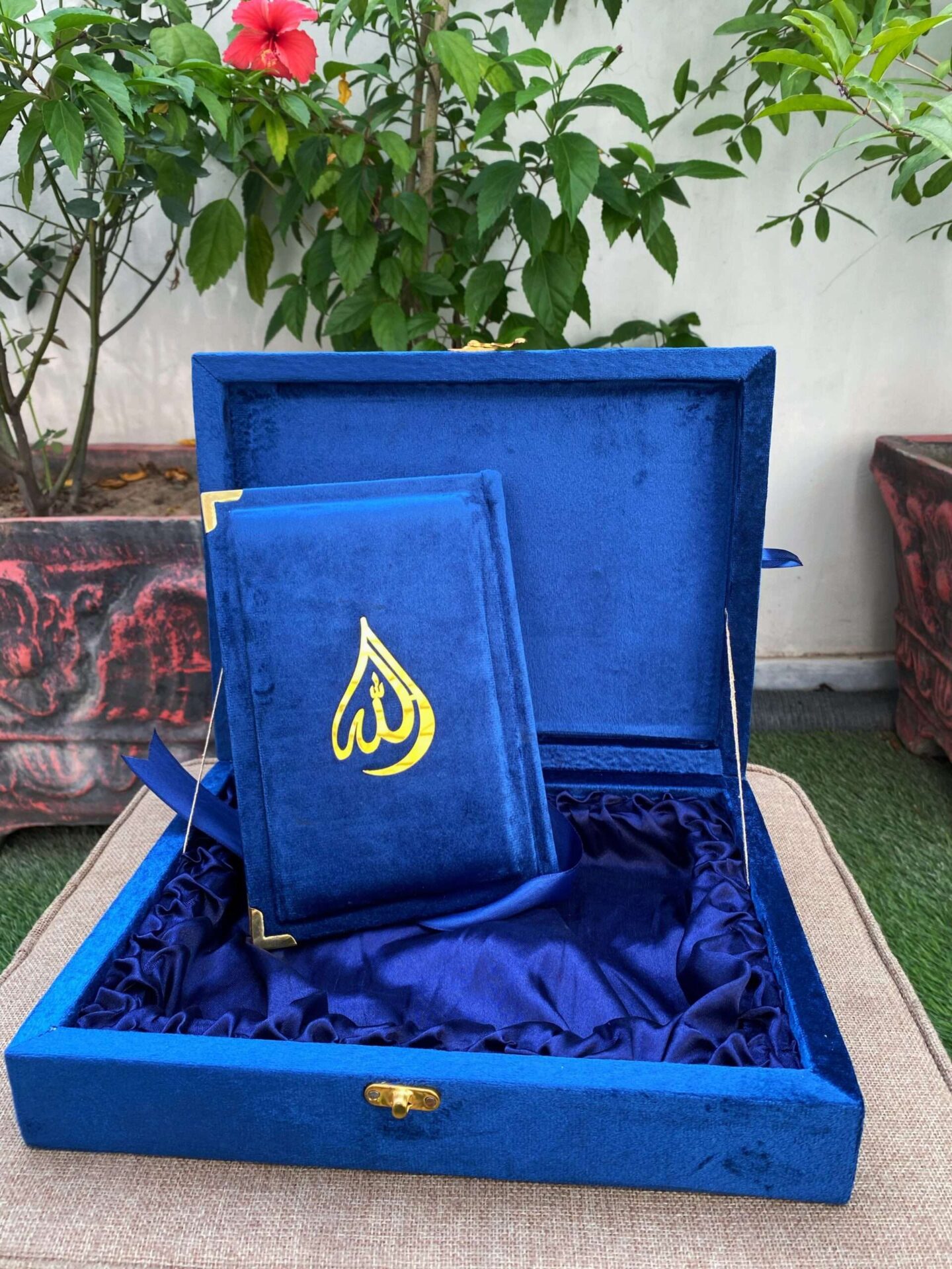 Fancy Quran e Pak-( Velvet With Wooden Rehl Box )