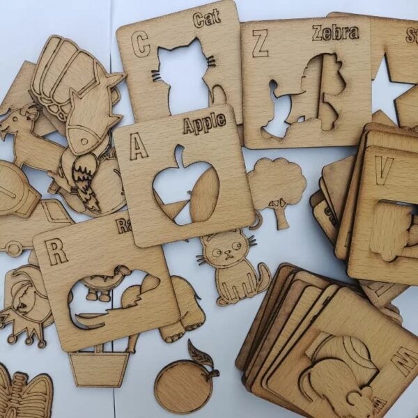 A for Apple A to Z Alphabets Drawing Stencils and Puzzles